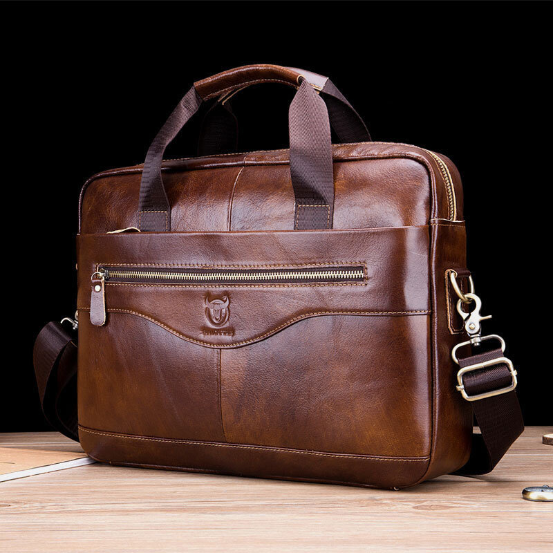 Bullcaptain Men Genuine Leather Handbag Business Bag Large Capacity Laptop Bag For Office