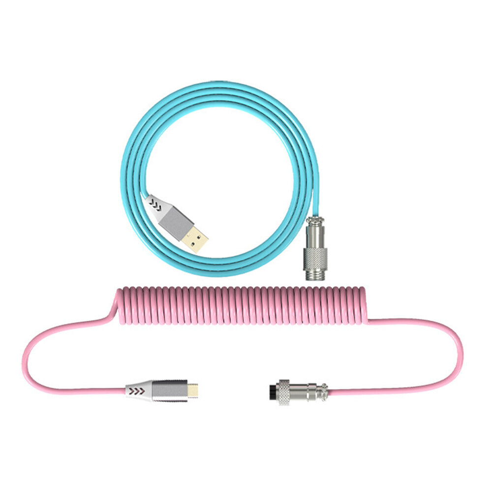 2.2m Mechanical Keyboard Coiled Cable DIY Handmade Woven/TPE Cable with USB Type-C Interface Data Cable