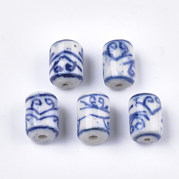 PandaHall Handmade Porcelain Beads, Blue and White Porcelain, Column, Blue, 13.5x9.5mm, Hole: 1.5mm Porcelain Column Blue