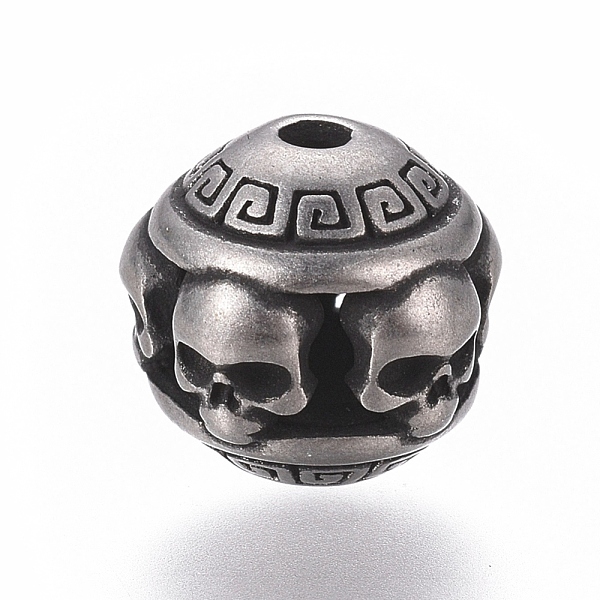 PandaHall 316 Surgical Stainless Steel Beads, Rondelle Skull, Antique Silver, 11x10mm, Hole: 1.8mm 316 Surgical Stainless Steel Rondelle