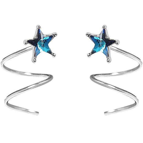 PandaHall 925 Sterling Silver Cuff Earrings, with Cubic Zirconia, Star, Dark Blue, Silver Sterling Silver