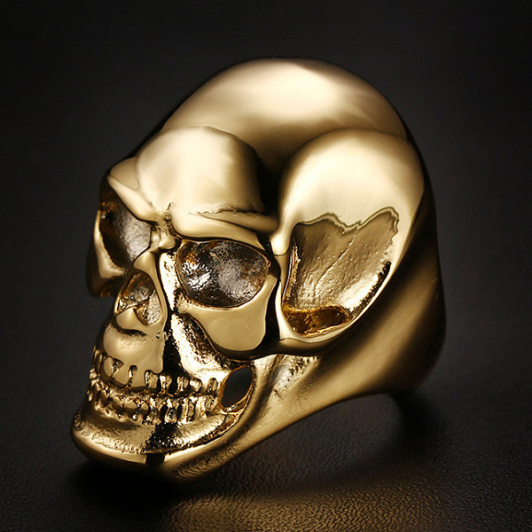 PandaHall Titanium Steel Skull Finger Ring, Halloween Punk Jewelry for Men Women, Golden, US Size 12(21.4mm) Titanium Steel