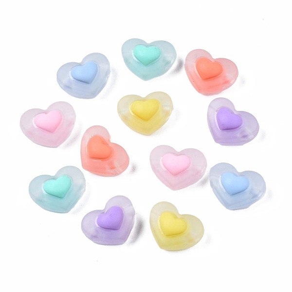 PandaHall Transparent Acrylic Beads, Frosted, Bead in Bead, Heart, Mixed Color, 13x17x10mm, Hole: 2mm, about 400pcs/500g Acrylic Heart...