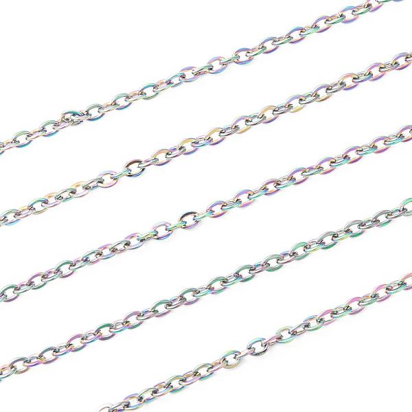 PandaHall Ion Plating(IP) 304 Stainless Steel Cable Chains, Soldered, without Spool/Card Paper, Flat Oval, Rainbow Color, 4x3x0.6mm, about...