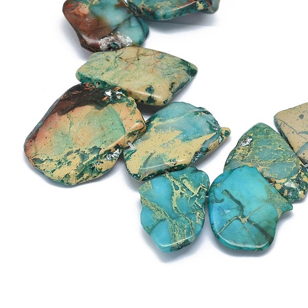 PandaHall Natural Aqua Terra Jasper Beads Strands, Flat Slab Beads, Dyed, Nuggets, 17~38x22.5~44x4~5.5mm, Hole: 1mm, about 23pcs/strand...