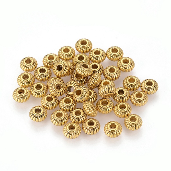 PandaHall Alloy Spacer Beads, Rondelle, Cadmium Free & Nickel Free & Lead Free, Antique Golden, 6x4mm, Hole: 1.5mm Alloy Rondelle