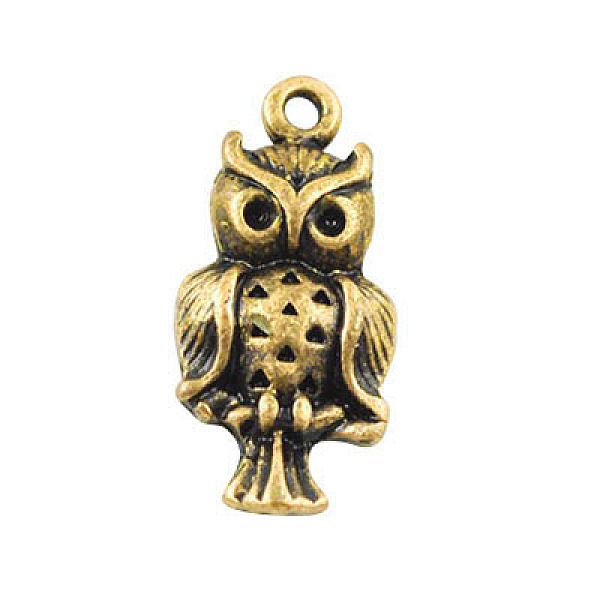 PandaHall Alloy Pendants, Owl, for Halloween, Cadmium Free & Nickel Free & Lead Free, Antique Bronze, 18x9x3mm, Hole: 1mm Alloy Owl