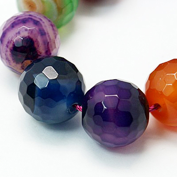 PandaHall Natural Agate Beads Strands, Dyed, Faceted, Round, Colorful, 10mm, Hole: 1mm, about 39pcs/strand, 15.7 inch Natural Agate Round