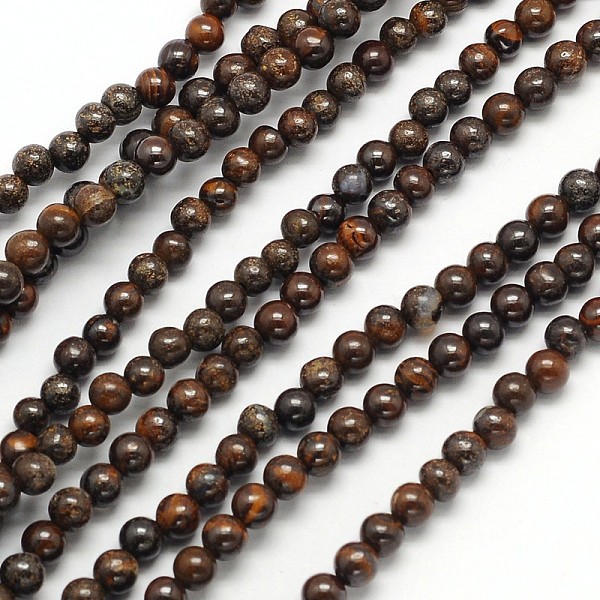PandaHall Natural Bronzite Round Beads Strands, 4mm, Hole: 1mm, about 90pcs/strand, 15.5 inch Natural Gemstone Round