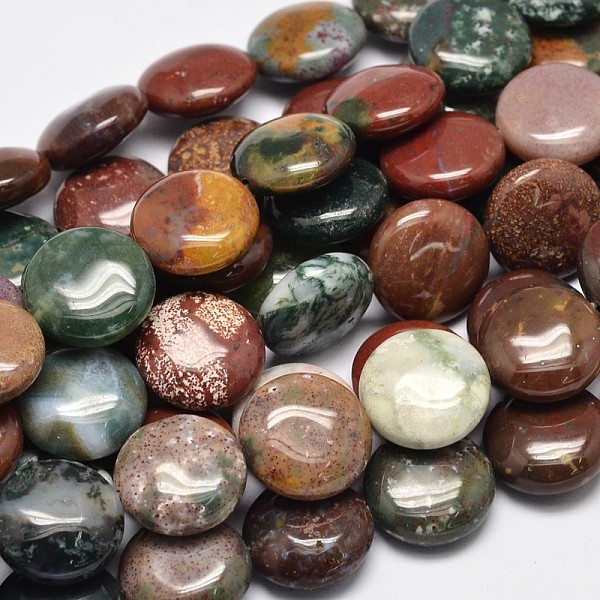 PandaHall Flat Round Natural Indian Agate Bead Strands, 14x6.5mm, Hole: 1.2mm, about 28pcs/strand, 15.5inch Indian Agate Flat Round