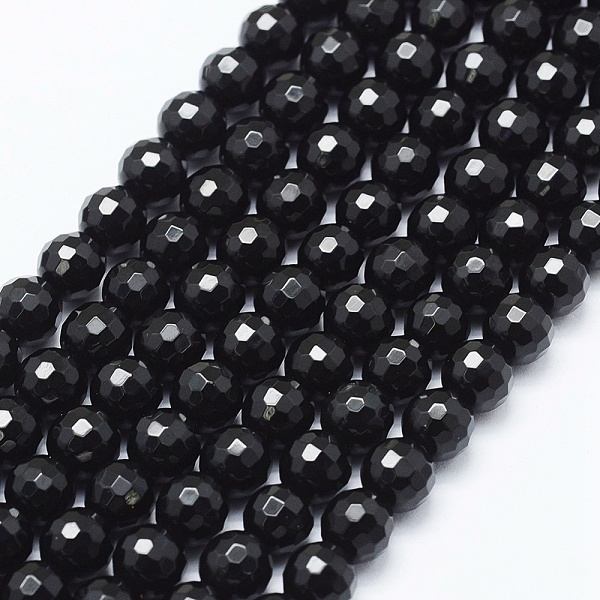 PandaHall Natural Black Onyx Beads Strands, Dyed, Round, Faceted(128 Facets), 10mm, Hole: 1mm, about 38pcs/strand, 14.76 inch(37.5cm) Black...