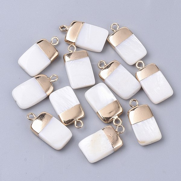 PandaHall Electroplate Freshwater Shell Pendants, for DIY Jewelry Making, with Top Golden Plated Brass Loops and Half Drilled, Rectangle...