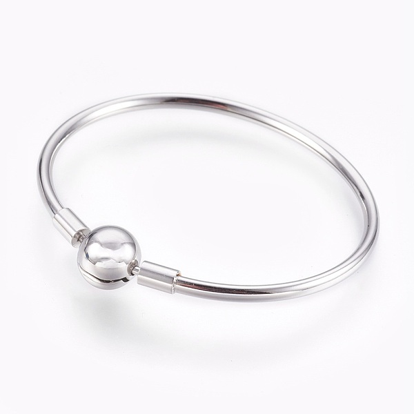 PandaHall 304 Stainless Steel European Style Bangle Making, with Clasps, Stainless Steel Color, 1-3/4 inch(4.5cm)x2-1/8 inch(5.5cm), 3mm...