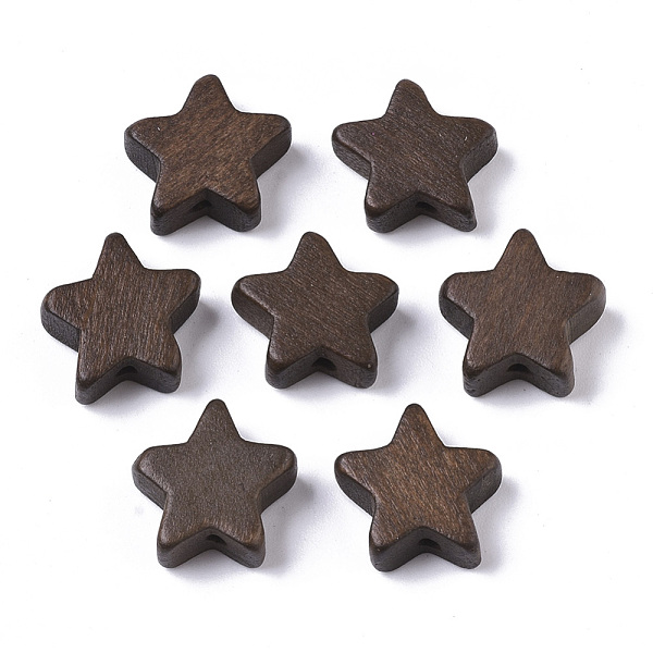 PandaHall Painted Natural Wood Beads, Star, Coconut Brown, 14~15x14~15x5.5mm, Hole: 1.5mm Wood Star Brown