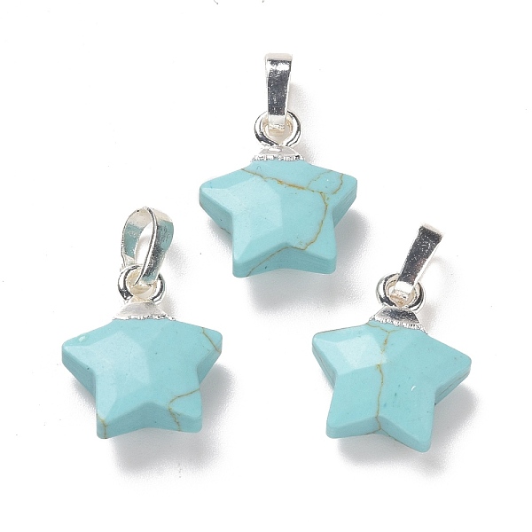 PandaHall Synthetic Turquoise Charms, with Long-Lasting Plated Brass Findings, Faceted, Star, Silver, 14x13x5mm, Hole: 3.5x5.5mm Synthetic...