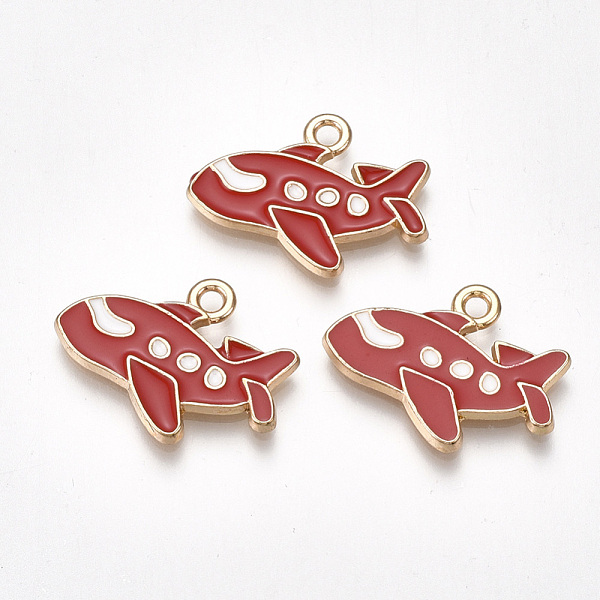 PandaHall Alloy Airliner Pendants, Cadmium Free & Lead Free, with Enamel, Passenger Airplane, Light Gold, Red, 16x21x2mm, Hole: 2mm...