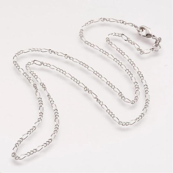 PandaHall Brass Chain Necklaces, with Lobster Clasps, Platinum, 18.03 inch(45.8cm) Brass