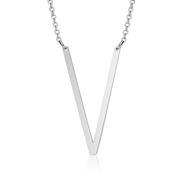 PandaHall 201 Stainless Steel Initial Pendants Necklaces, with Cable Chains, Letter, Letter.V, 17.3~18.3 inch(44~46.5cm)x1.5mm, LetterV...