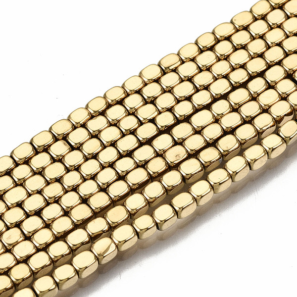 PandaHall Electroplate Non-magnetic Synthetic Hematite Beads Strands, Cuboid, Real 18K Gold Plated, 2.5x2x2mm, Hole: 0.8mm, about...
