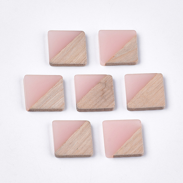 PandaHall Resin & Walnut Wood Cabochons, Square, Pink, 20x20x3.5mm Resin+Wood Square Pink