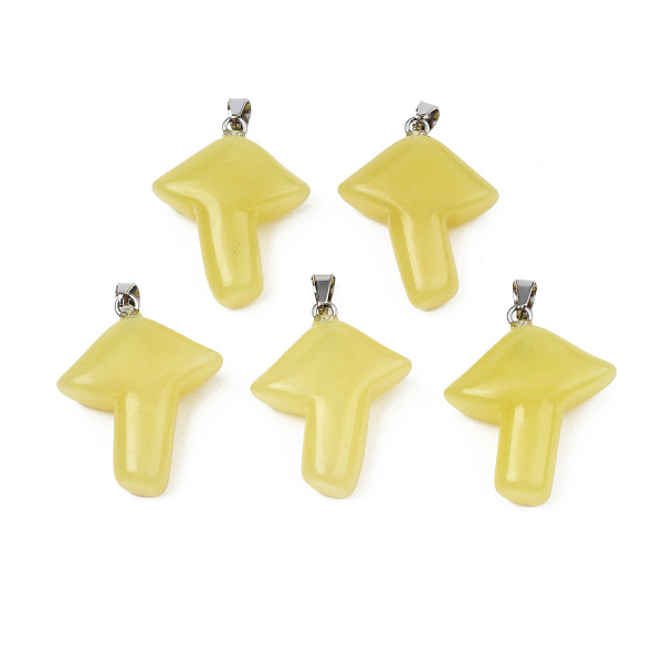 PandaHall Natural Yellow Agate Pendants, with Stainless Steel Snap On Bails, Mushroom, Stainless Steel Color, 27.5~28.5x23~25x9.5~10.5mm...