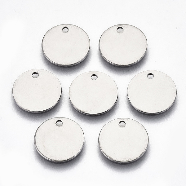 PandaHall 201 Stainless Steel Charms, Laser Cut, Stamping Blank Tag, Flat Round, Stainless Steel Color, 12x1mm, Hole: 1.4mm 201 Stainless...