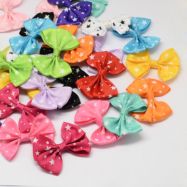 PandaHall Handmade Woven Costume Accessories, Star Printed Grosgrain Bowknot, Mixed Color, 56x43x8mm, about 200pcs/bag Ribbon Bowknot...
