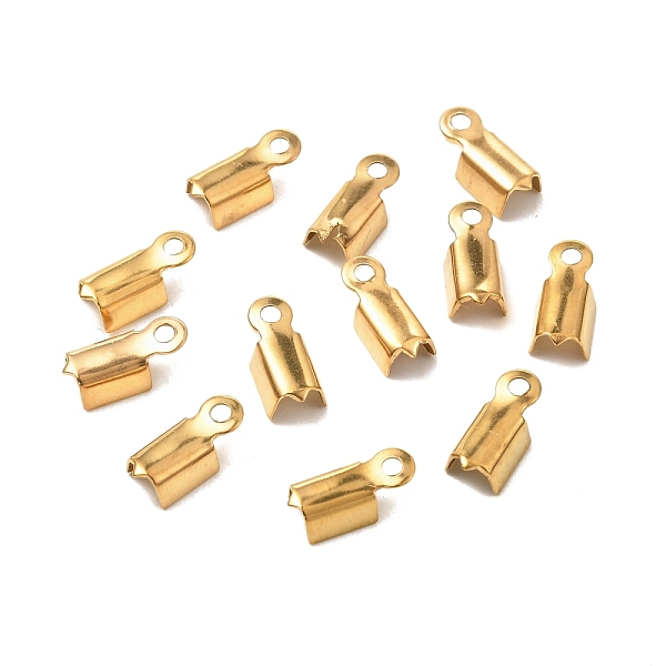 PandaHall Ion Plating(IP) 304 Stainless Steel Folding Crimp Ends, Fold Over Crimp Cord Ends, Golden, 10x4x3.5mm, Hole: 1mm 304 Stainless...