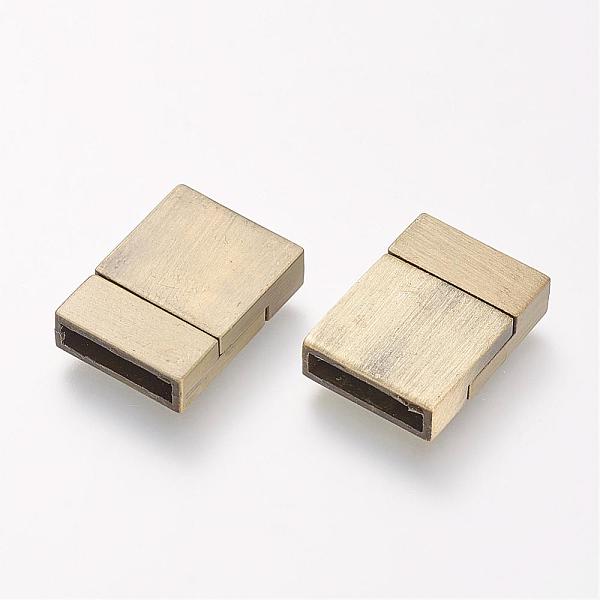 PandaHall Brushed Plated Alloy Magnetic Clasps, Rectangle, Antique Bronze, 20x15x5mm, Hole: 2.5x12.5mm Alloy Rectangle