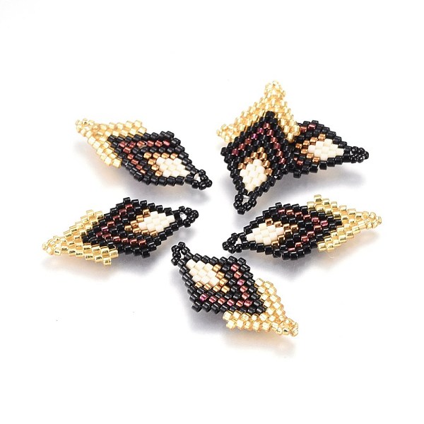 PandaHall MIYUKI & TOHO Handmade Japanese Seed Beads Links, Loom Pattern, Double Rhombus, Colorful, 27~29x13~14x1.7mm, Hole: 1.5mm Glass...