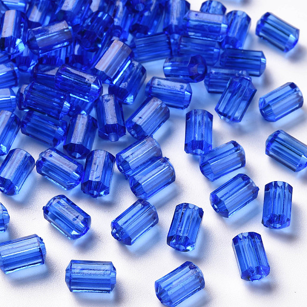 PandaHall Transparent Acrylic Beads, Faceted, Polygon, Blue, 9x5mm, Hole: 1.8mm, about 3496pcs/500g Acrylic Polygon Blue
