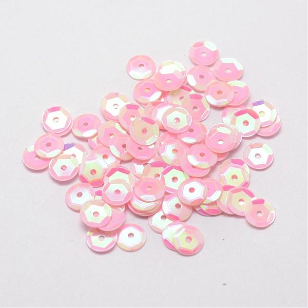 PandaHall Plastic Paillette Beads, Semi-cupped Sequins Beads, Center Hole, Pink, 5x0.5mm, Hole: 1mm Plastic Disc Pink