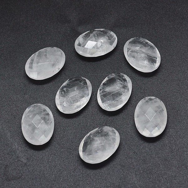 PandaHall Natural Quartz Crystal Beads, Faceted, Oval, No Hole/Undrilled, 17.5~18x12.5~13x5.5~6mm Quartz Crystal Oval