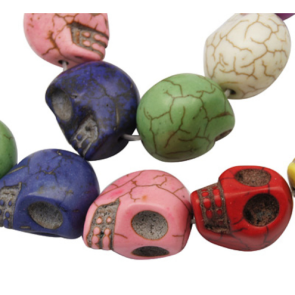 PandaHall Synthetic Howlite Beads, for Halloween, Skull, Dyed, Mixed Color, 18x17mm, Hole: 1mm, about 180pcs/kg Howlite Skull Multicolor