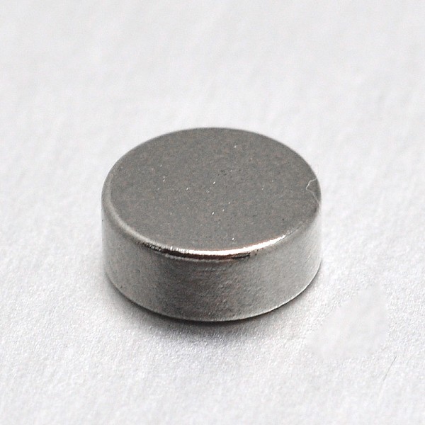 PandaHall Flat Round Magnet Beads, No Hole, Platinum, 6x2mm Iron