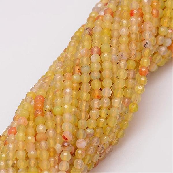 PandaHall Natural Agate Bead Strands, Dyed, Faceted, Round, Yellow, 4mm, Hole: 0.8mm, about 90~92pcs/strand, 14 inch Natural Agate Round...