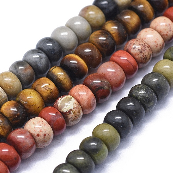 PandaHall Natural Gemstone Beads Strands, Rondelle, 6x4mm, Hole: 0.6mm, about 97pcs/strand, 15.5 inch(39.5cm) Mixed Stone Rondelle