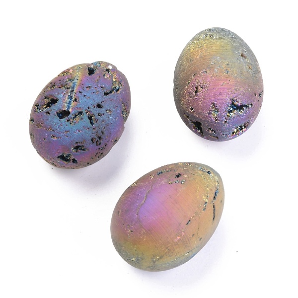 PandaHall Electroplate Natural Druzy Agate Beads, Gemstone Home Display Decorations, No Hole/Undrilled, Oval, Multi-color Plated...