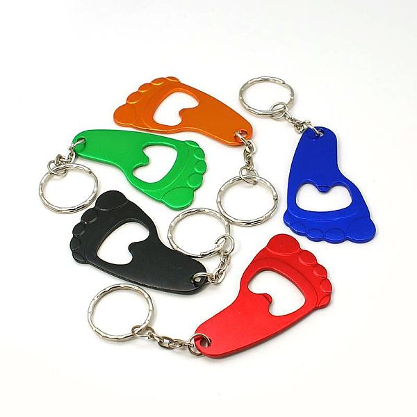 PandaHall Aluminum Alloy Bottle Openners, with Iron Rings, Foot, Mixed Color, 109mm Alloy Others
