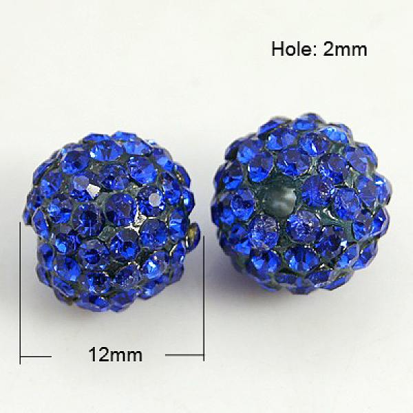 PandaHall Resin Rhinestone Beads, Grade A, Round, Light Sapphire, 12mm, Hole: 2mm Resin+Rhinestone Round