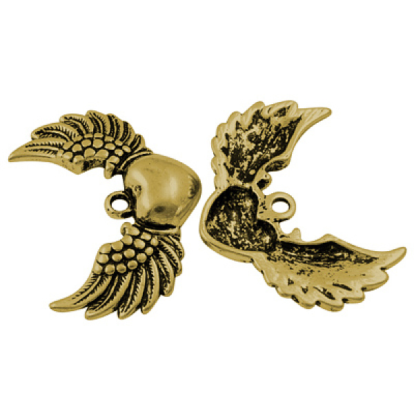 PandaHall Alloy Pendants, Lead Free and Cadmium Free, Wing, Antique Golden, 28.5x36.5x5mm, Hole: 2.5mm Alloy Wing