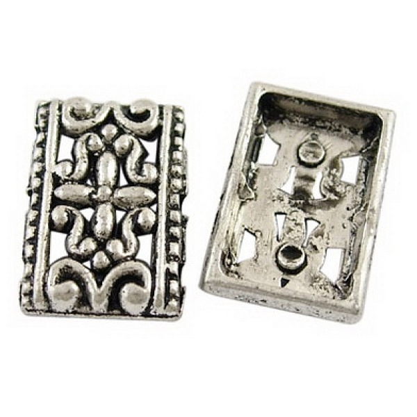 PandaHall Alloy Multi-Strand Links, Tibetan Style, Cadmium Free & Lead Free, Rectangle, Antique Silver Color, Size: 17x12x3mm, Hole: 1.5mm...