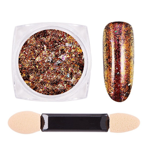 PandaHall Chameleon Holographic Mirror Nail Flake, Starry Sky/Mirror Effect, Shiny Nail Decoration, with One Brush, Saddle Brown, 30x30x17mm...