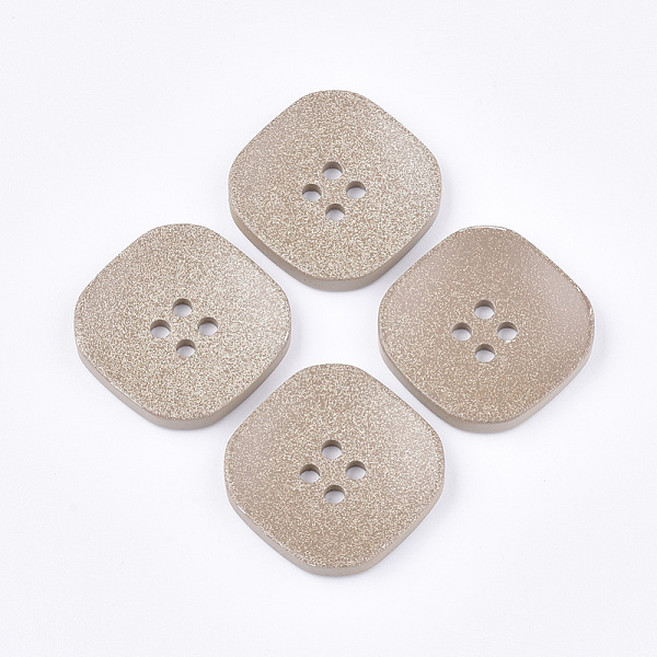 PandaHall 4-Hole Acrylic Buttons, Square, BurlyWood, 34x34x6mm, Hole: 3mm Acrylic Square Orange