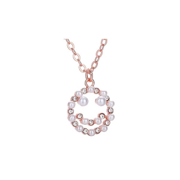 PandaHall Smiling Face Pearl Beads Necklace for Girl Women, 925 Sterling Silver Micro Pave Cubic Zirconia Pendant Necklace, WhiteSmoke, Rose...