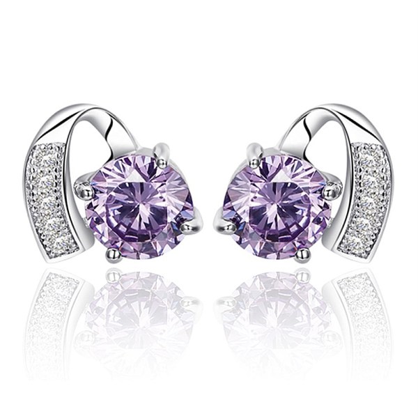 PandaHall 925 Sterling Silver Stud Earrings, with Cubic Zirconia and Plastic Ear Plug, Heart, Purple, Silver Sterling Silver Purple