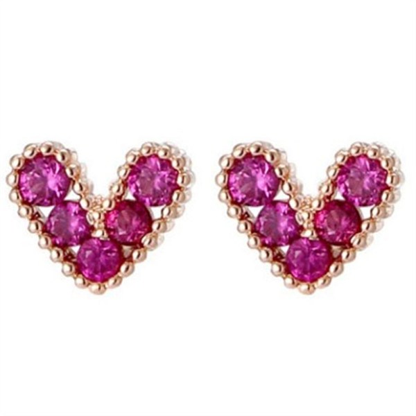 PandaHall Heart Cubic Zirconia Stud Earrings for Girl Women, Brass Earrings, Red, Rose Gold Brass Heart Red
