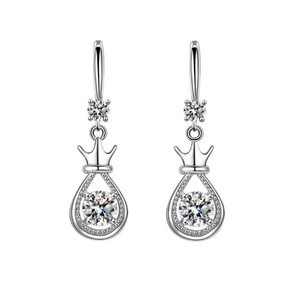 PandaHall Teardrop with Crown Cubic Zirconia Dangle Earrings for Girl Women, Brass Earrings, Clear, Platinum Brass Clear