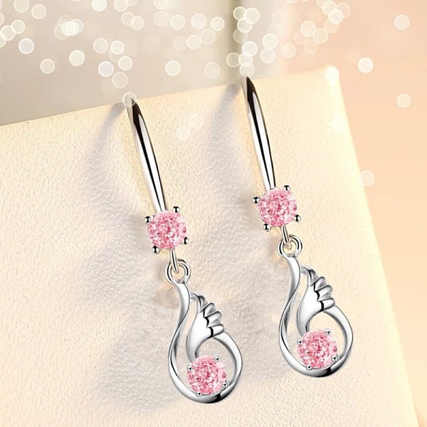 PandaHall Brass Cubic Zirconia Dangle Earrings, with Earring Hooks, Wing, Pink, Platinum Brass Pink