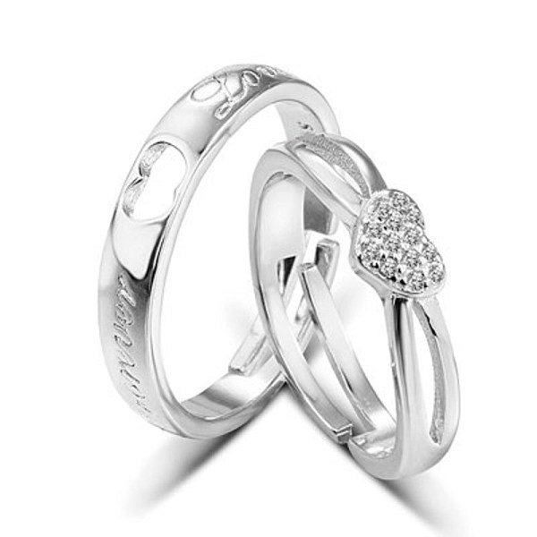 PandaHall Brass Rhinestone Cuff Rings, with Adjustable Rings, Heart, Platinum, Crystal Brass+Rhinestone